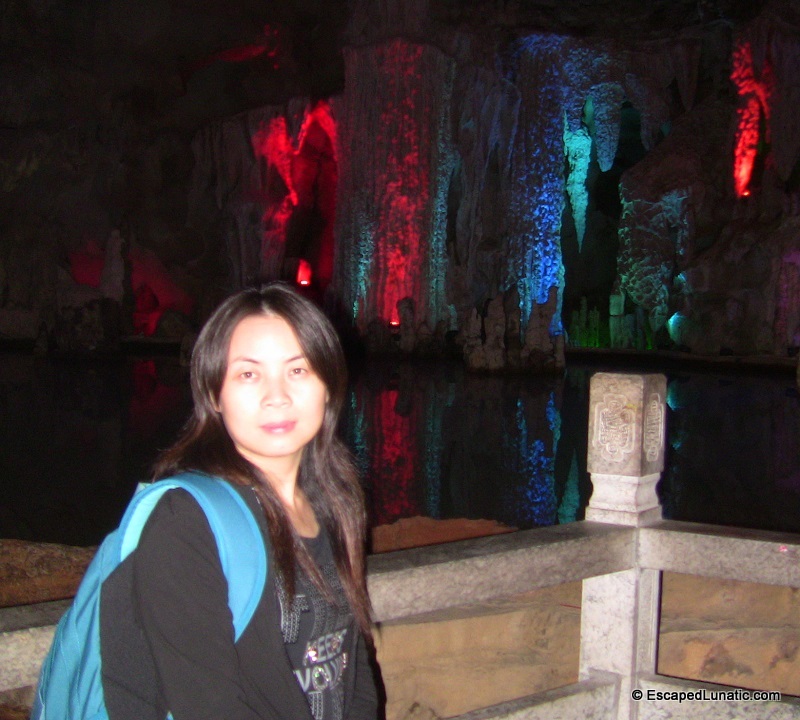 My beautiful wife by a lake in Assembling Dragon Cave