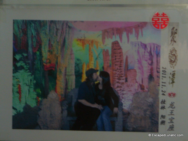 Us kissing in Assembling Dragon Cave. From My Big Fat Guangxi Honeymoon.