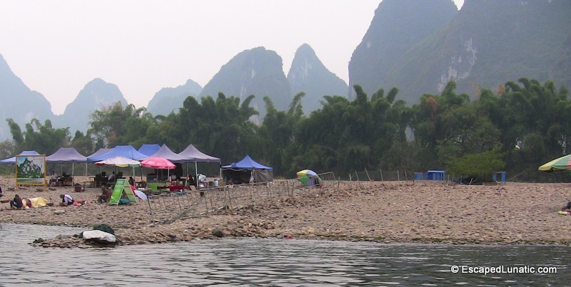 Tourist containment fence on the Li River.