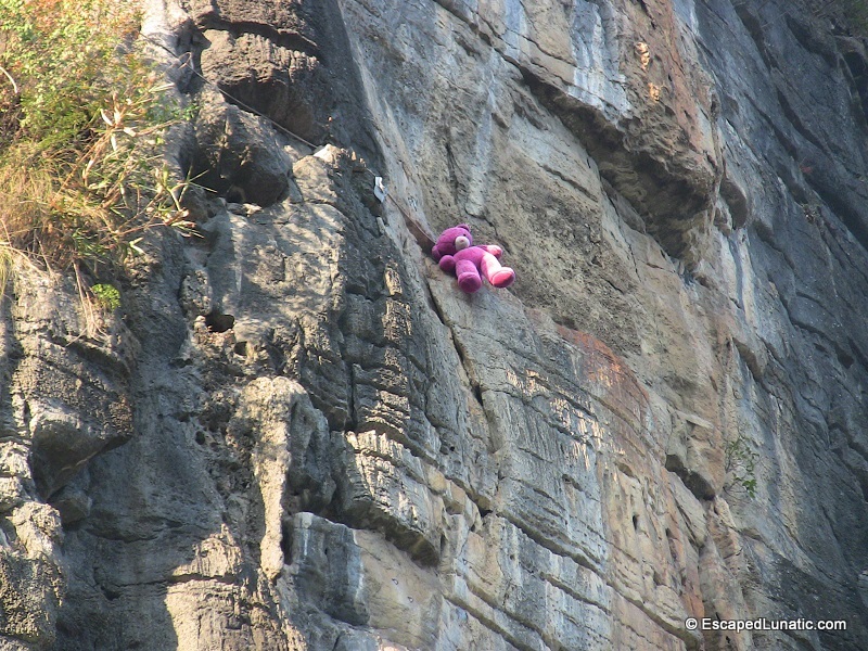 In Yangshuo, you can climb cliffs to rescue teddy bears.