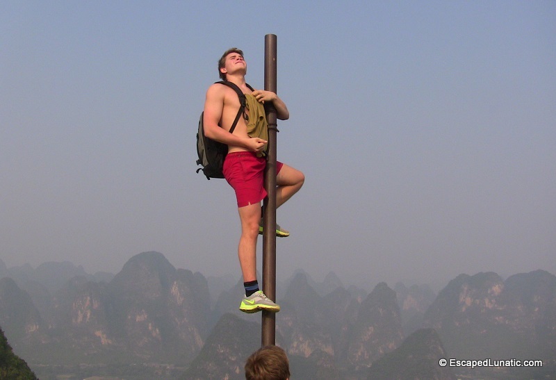 On top of the poll on top of Moon Hill in Yangshuo