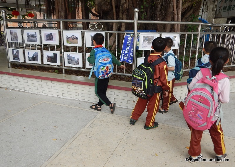 Some of the children viewing the exhibit of historic buildings.