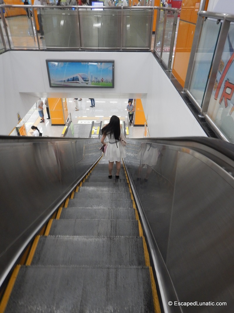 Escalator down to the Dongguan subway trains