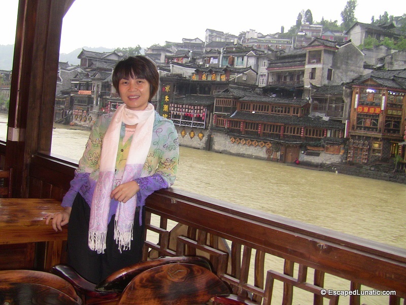 My lovely wife waiting for mutant pizza in Feng Huang