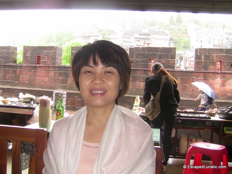 Avoiding the rain in a snack shop