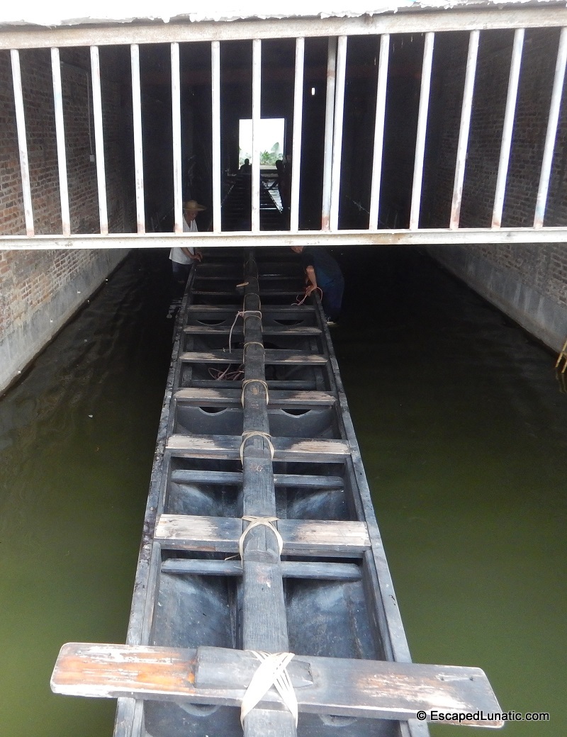 Captain's view looking aft during launch of a dragon boat