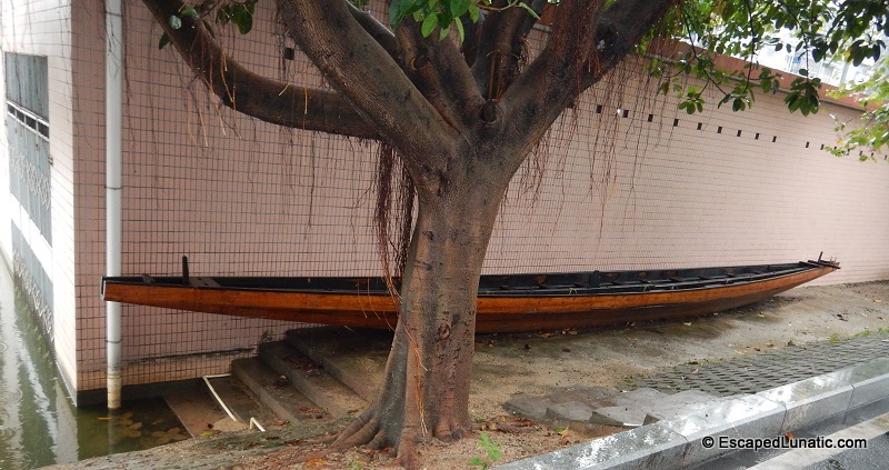 I have no idea why this dragon boat isn't inside one of the boat houses.