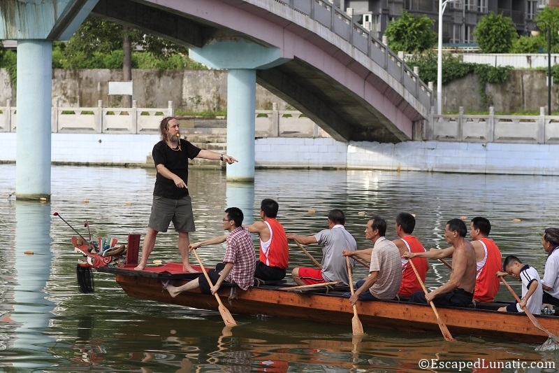 Captain Lunatic commanding a Dragon boat.